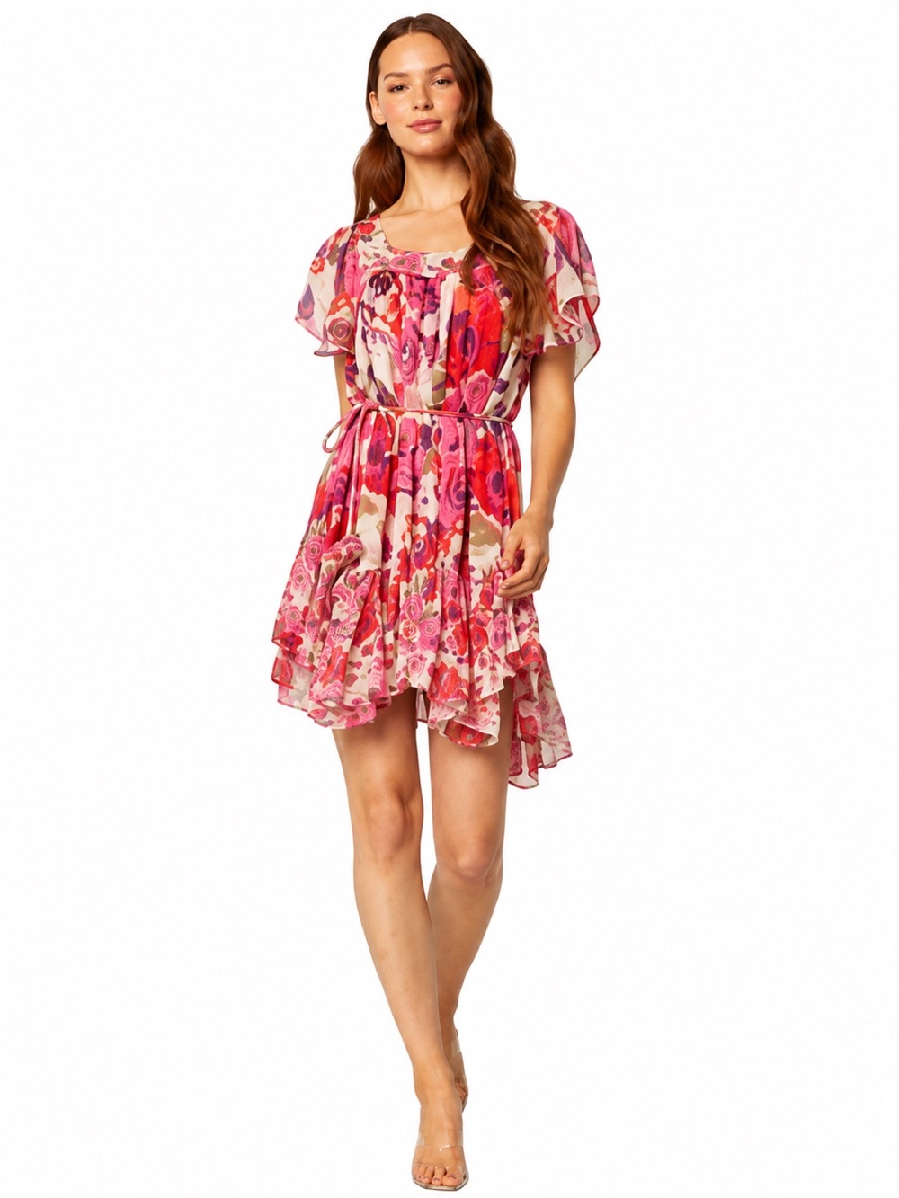 MISA Los Angeles Kasey Coming Up Roses Floral Chiffon Mini Dress NWT L